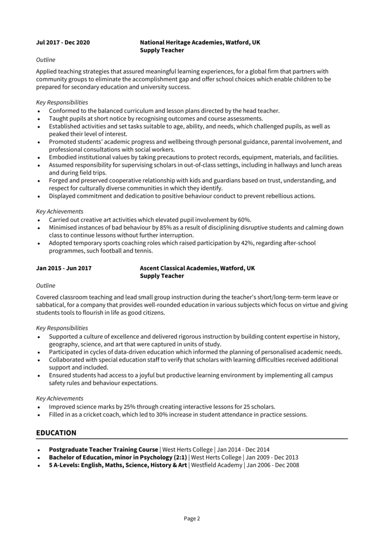 Supply Teacher CV 2