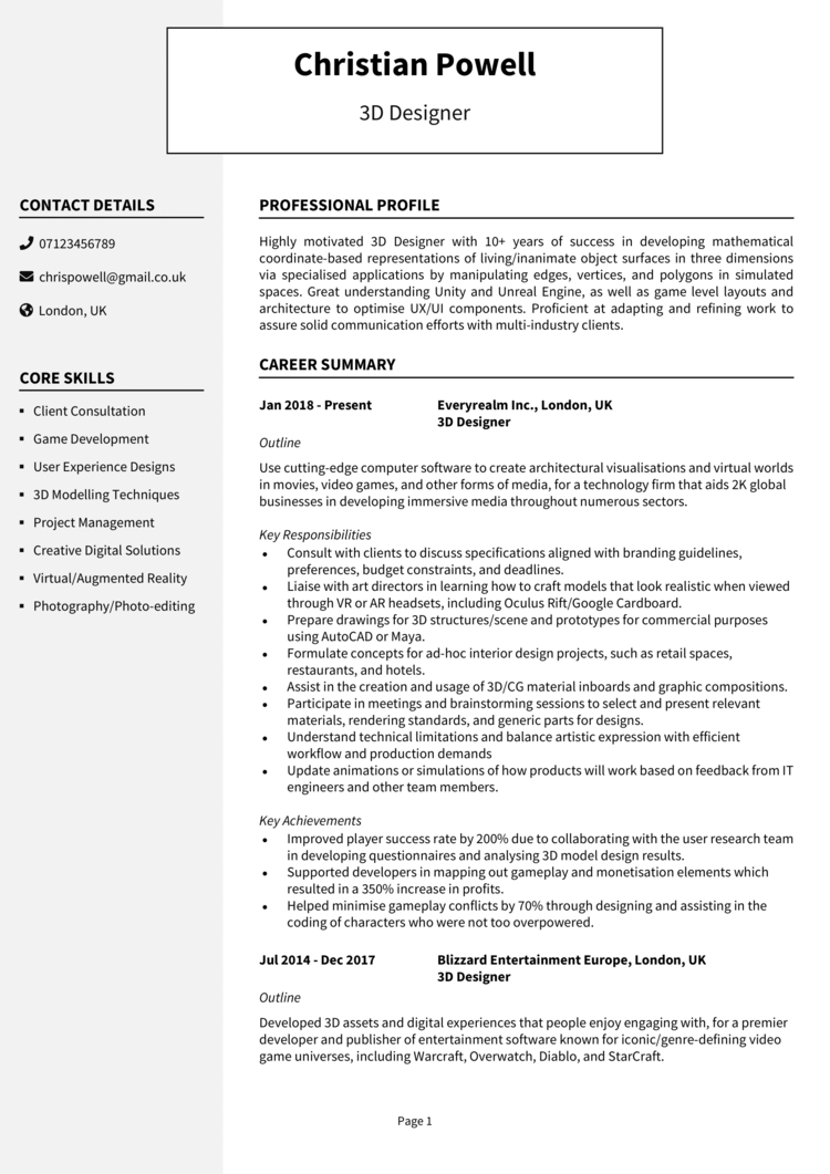 3D Designer CV 1