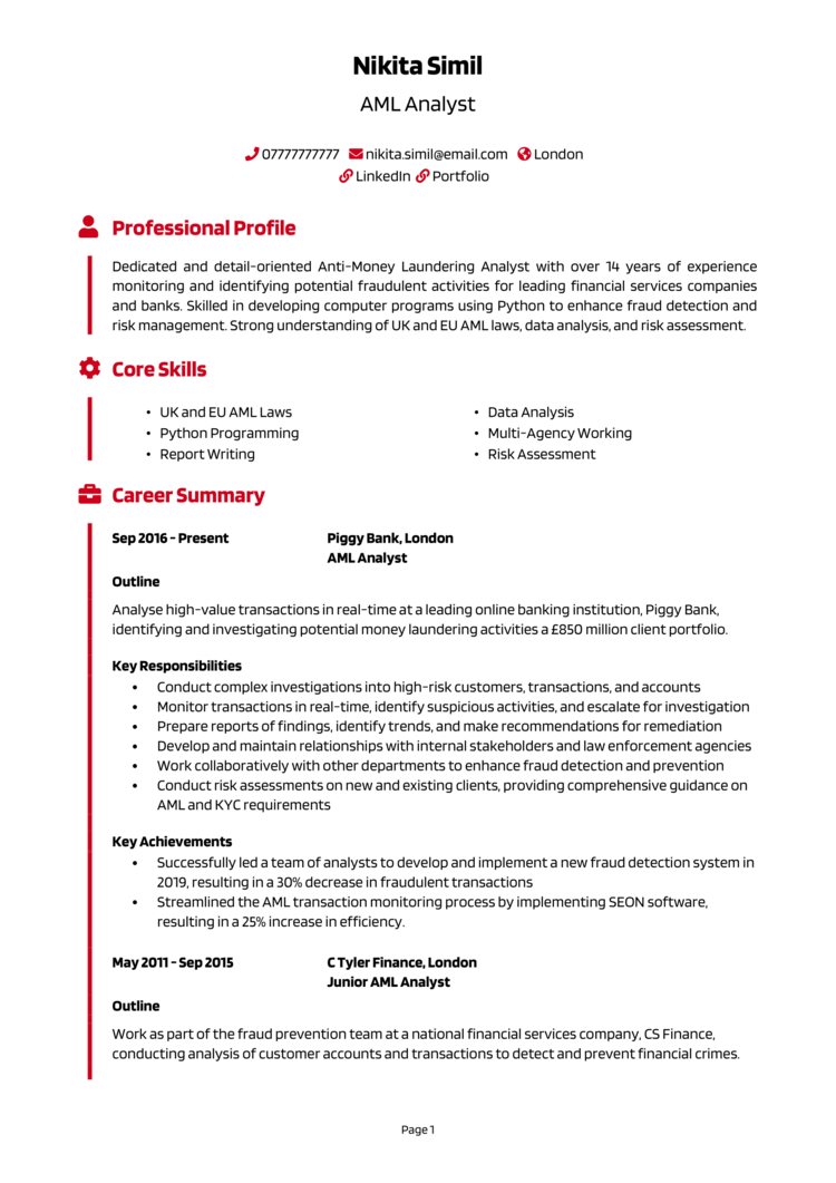 AML Analyst CV 1