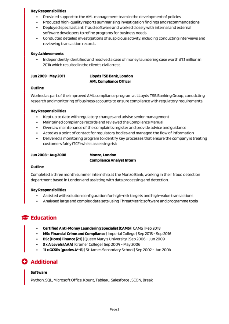 AML Analyst CV 2