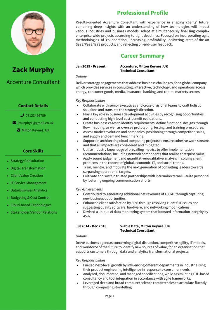 Accenture Consultant CV example + guide [Win interviews]