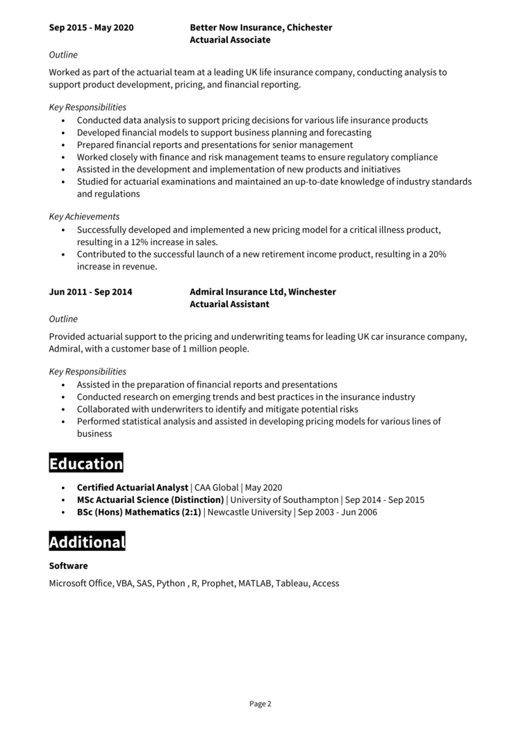 Actuarial Analyst CV 2