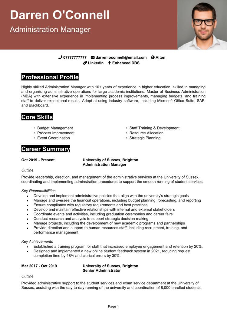 Administration Manager CV 1