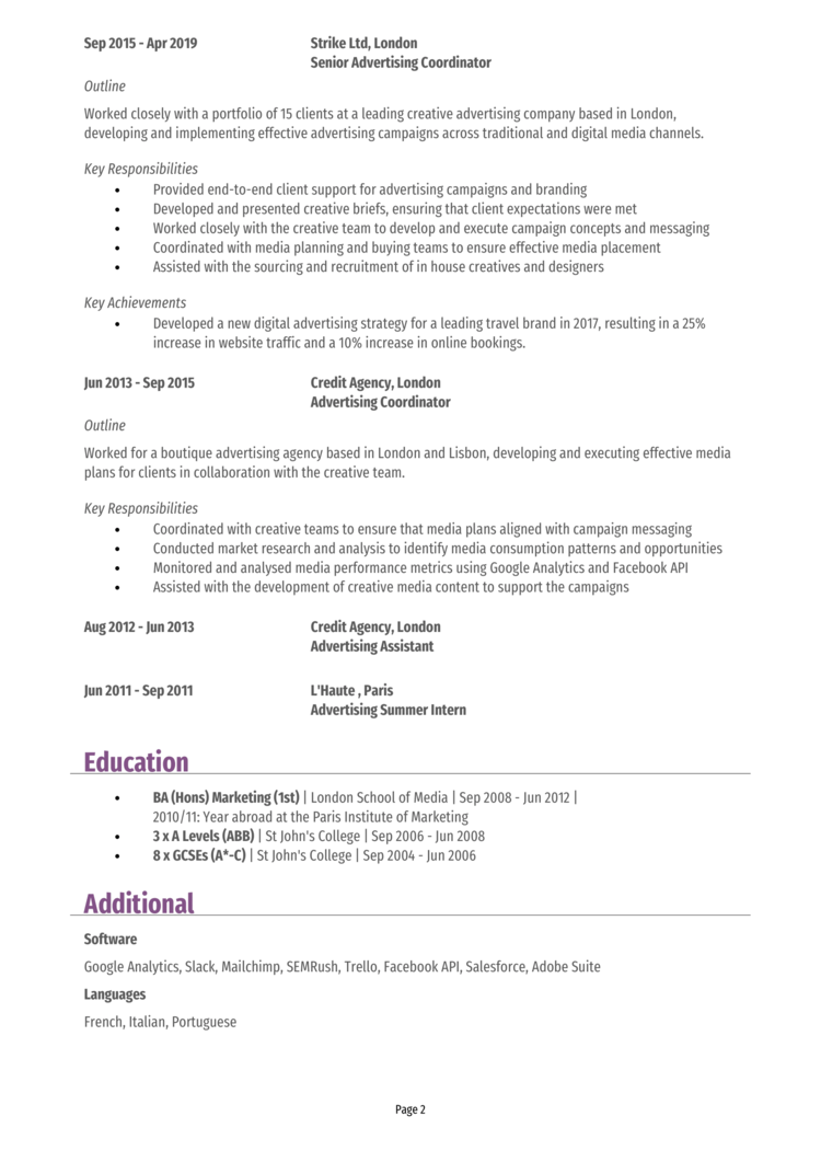 Advertising CV 2