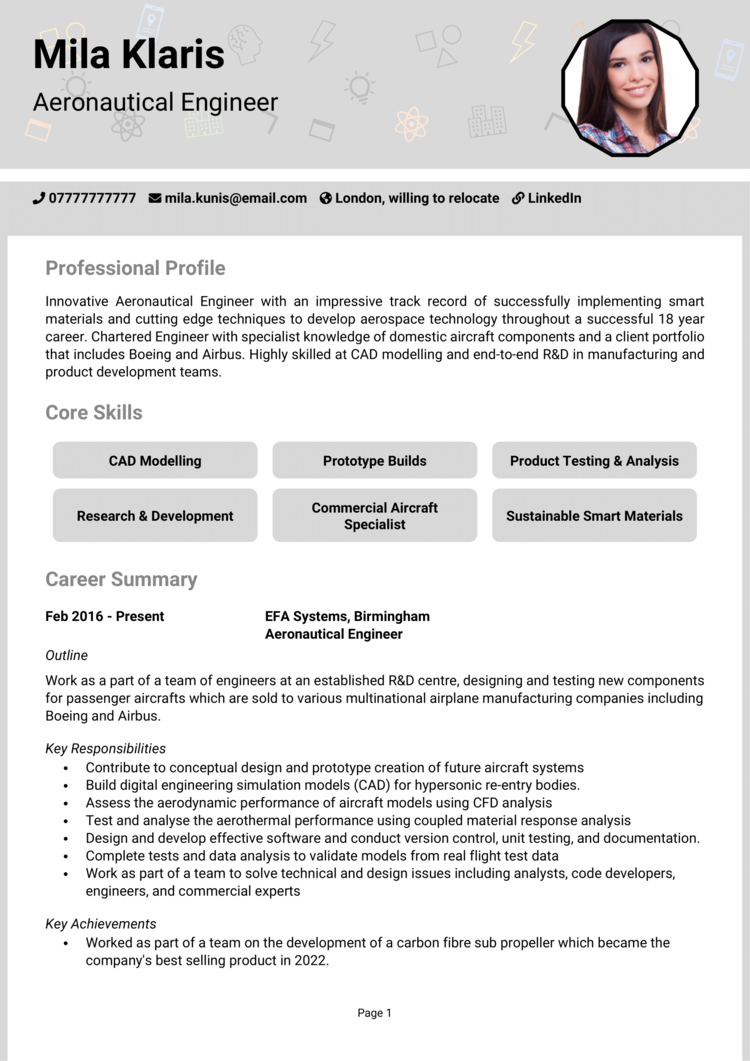 Aeronautical Engineer CV 1