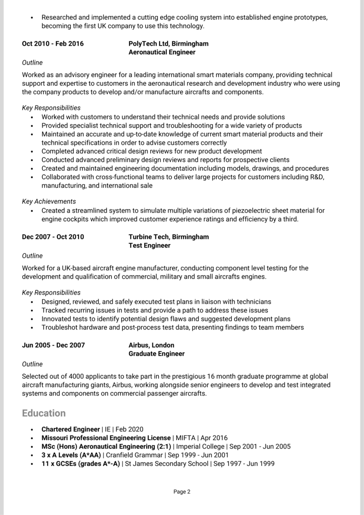 Aeronautical Engineer CV 2