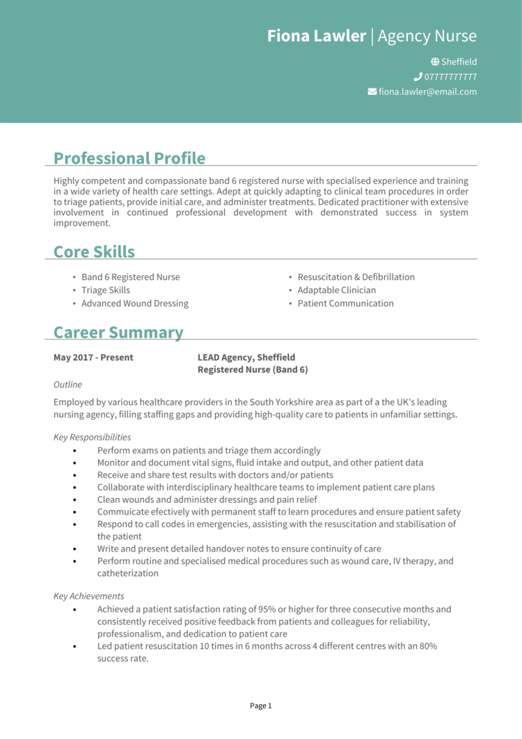 Agency Nurse Cv Example Guide Land Interviews 