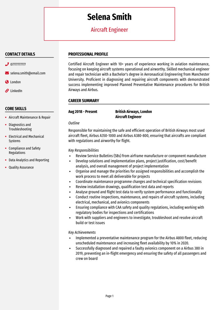 Aircraft Engineer CV example & guide [Win job interviews]