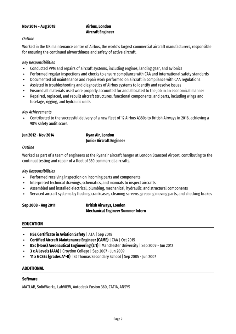 Aircraft Engineer CV 2