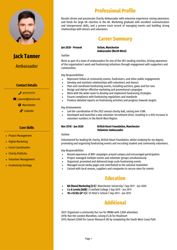 Ambassador Cv Example Guide Land Top Jobs