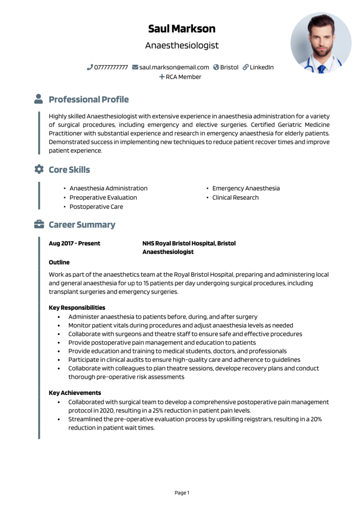 Anaesthesiologist CV 1