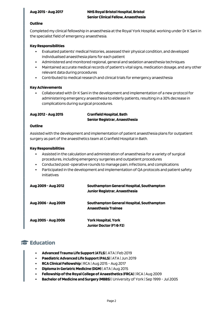 Anaesthesiologist CV 2