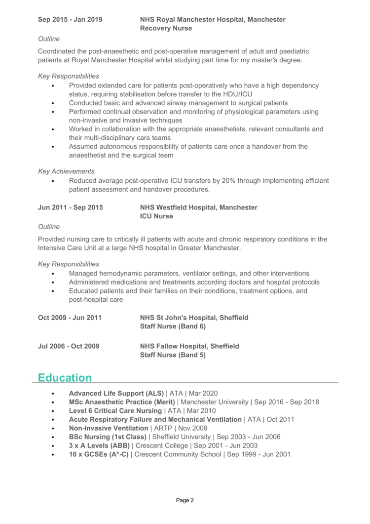 Anaesthetist CV 2