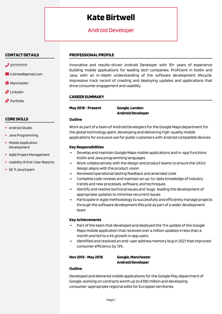 Android Developer CV 1