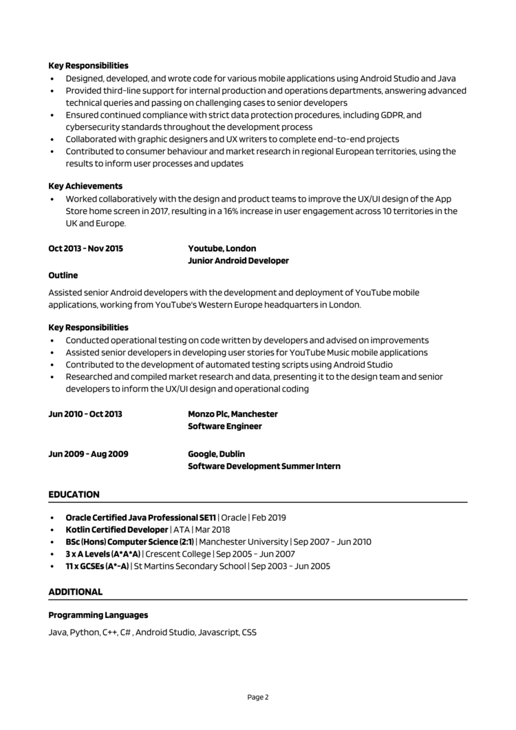 Android Developer CV 2