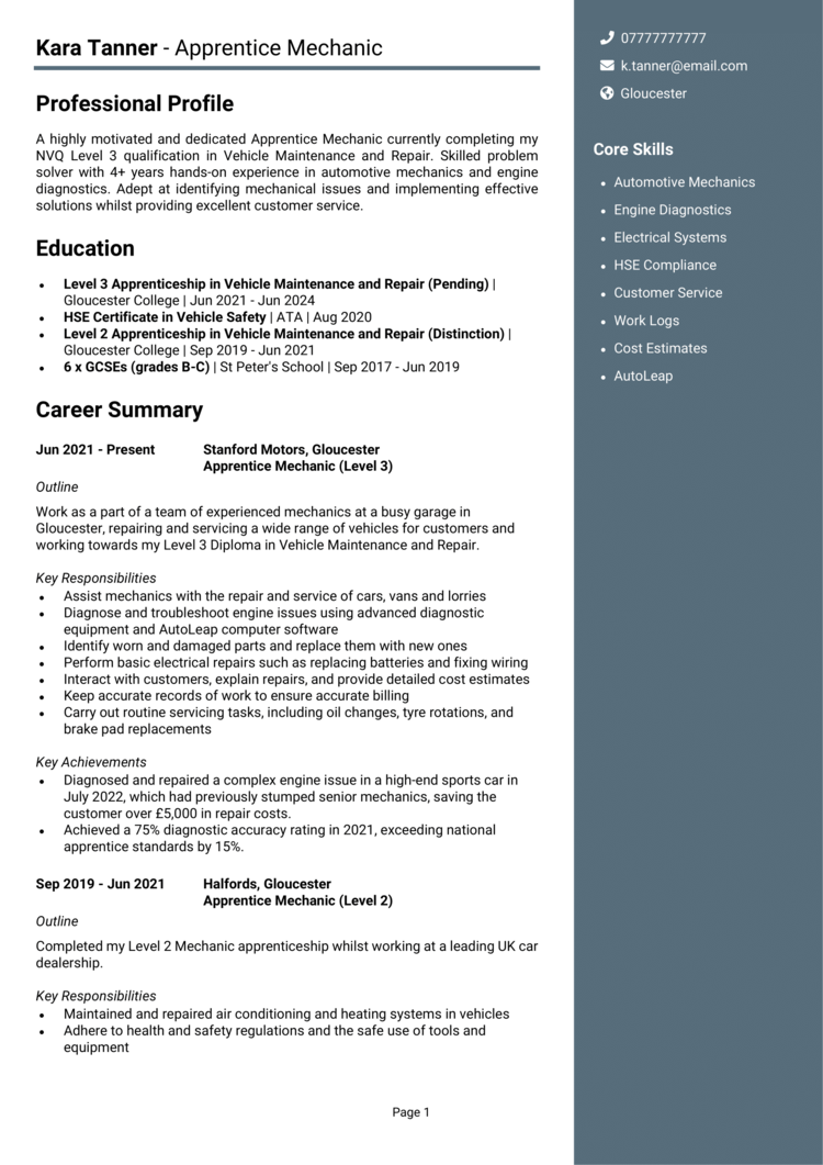 mechanical engineering apprenticeship personal statement