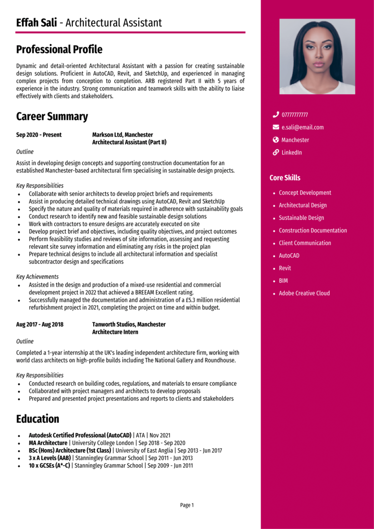 Architectural Assistant CV 1