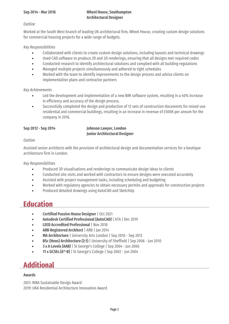 Architectural Designer CV example + guide [Get hired fast]