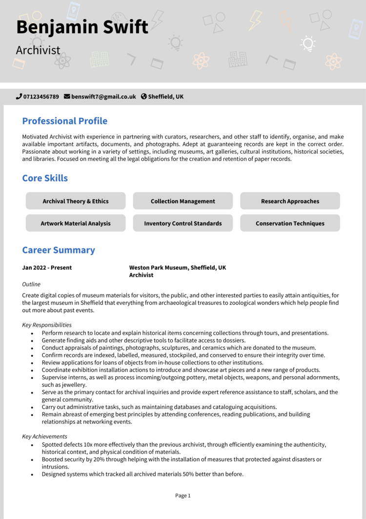 Archivist CV 1