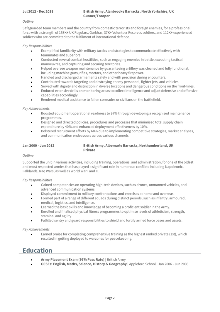 Army Officer CV example + guide [Get hired fast]