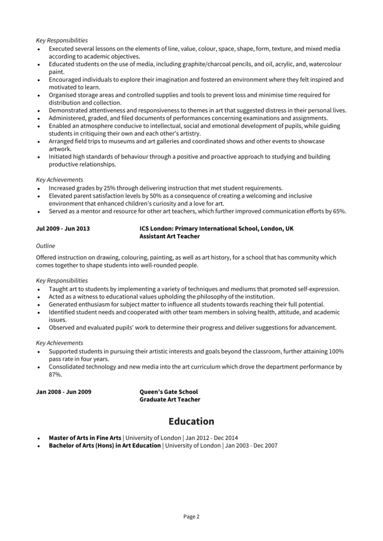 Art Teacher CV 2