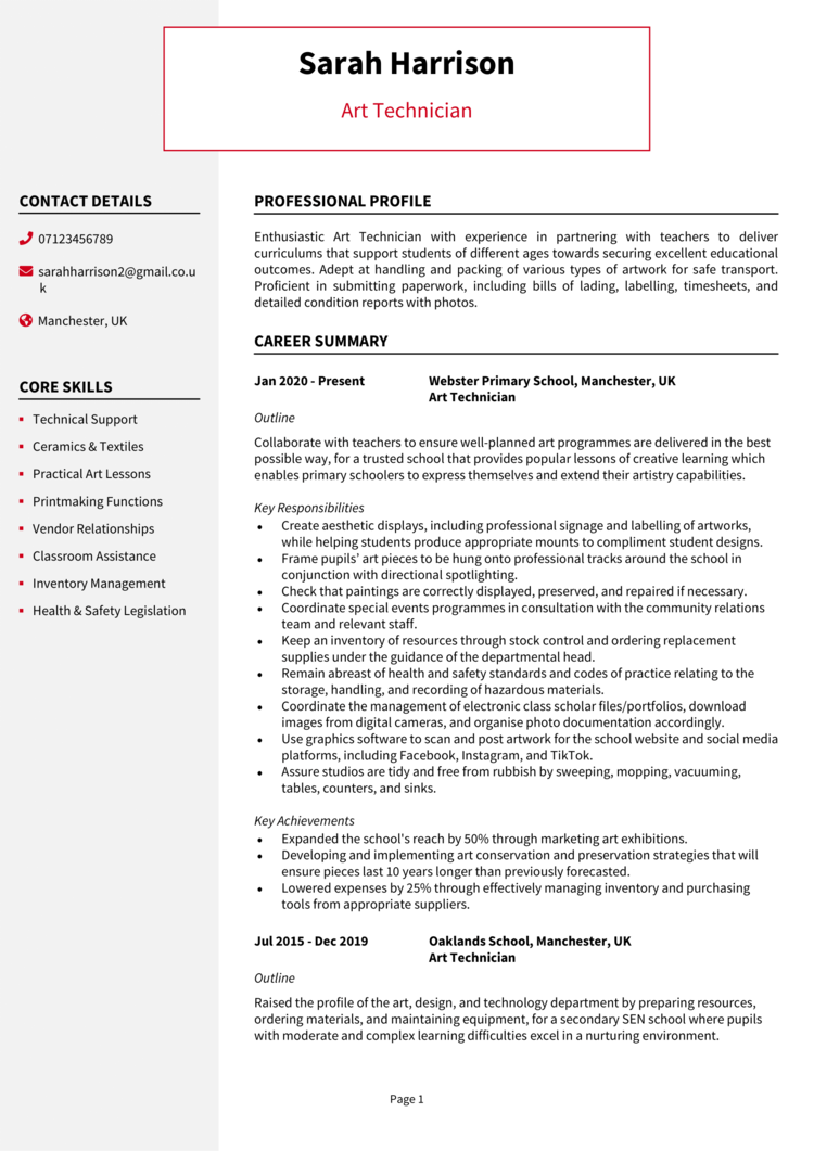 Art Technician CV 1