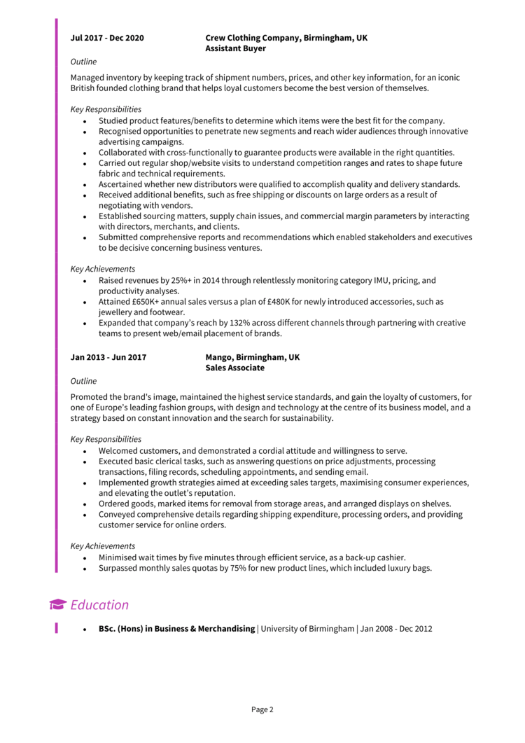 Assistant Buyer CV 2