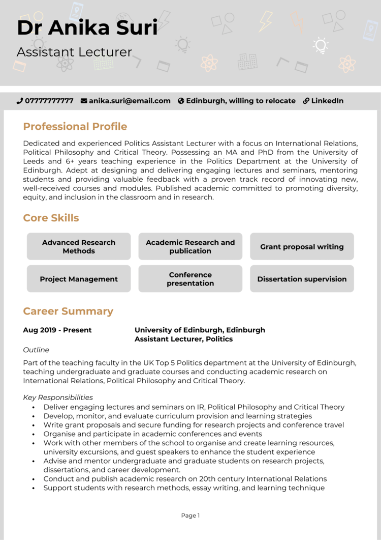 Assistant Lecturer CV 1