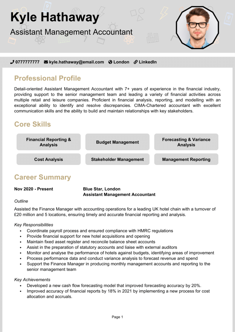 Assistant Management Accountant CV 1