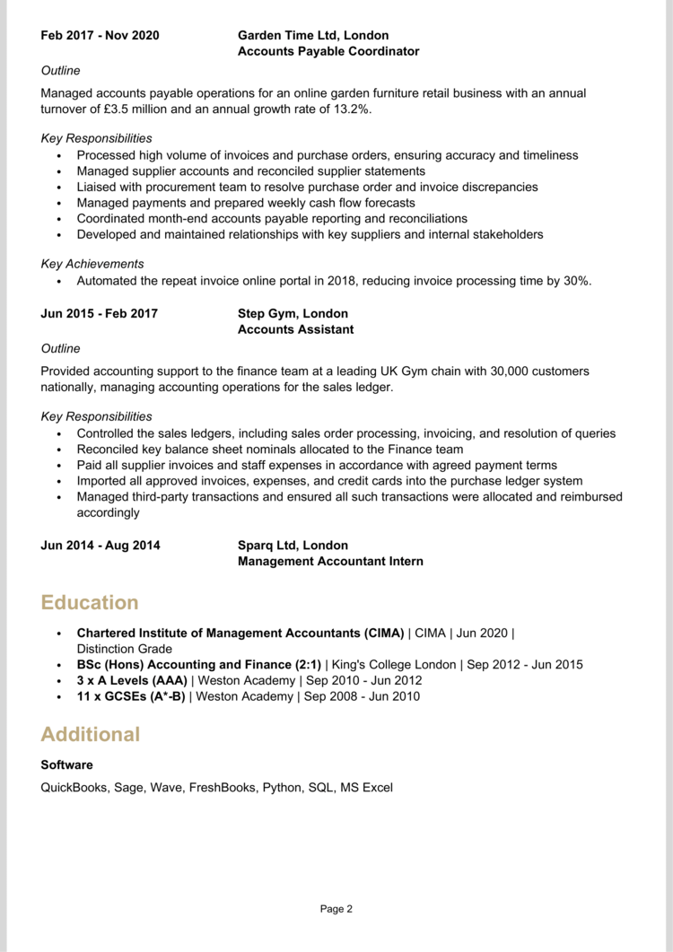 Assistant Management Accountant CV 2