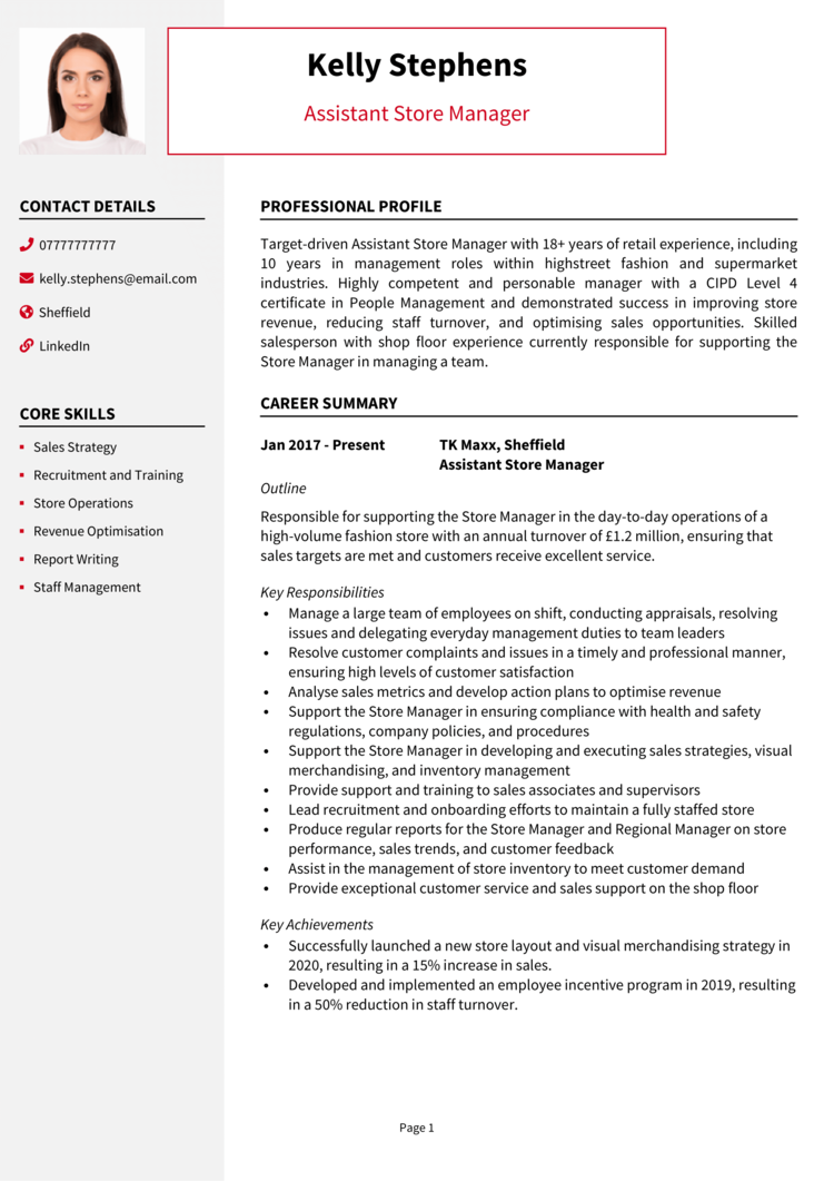 Assistant Store Manager CV 1