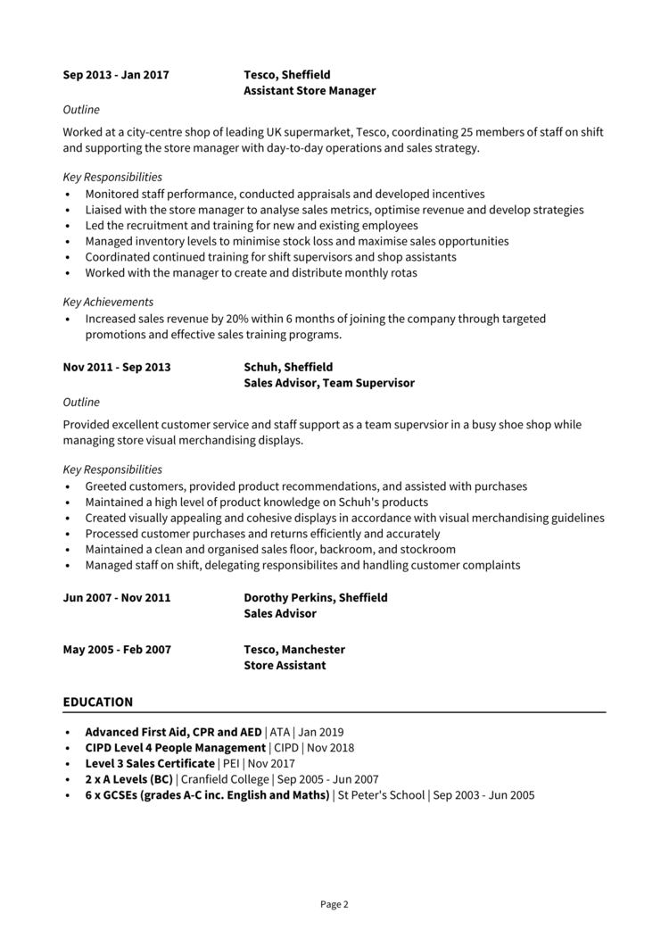 Assistant Store Manager CV example + guide [Get hired fast]