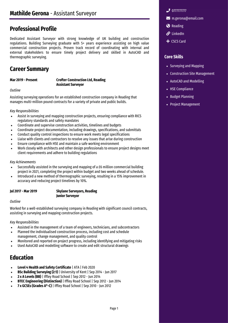 Assistant Surveyor CV 1