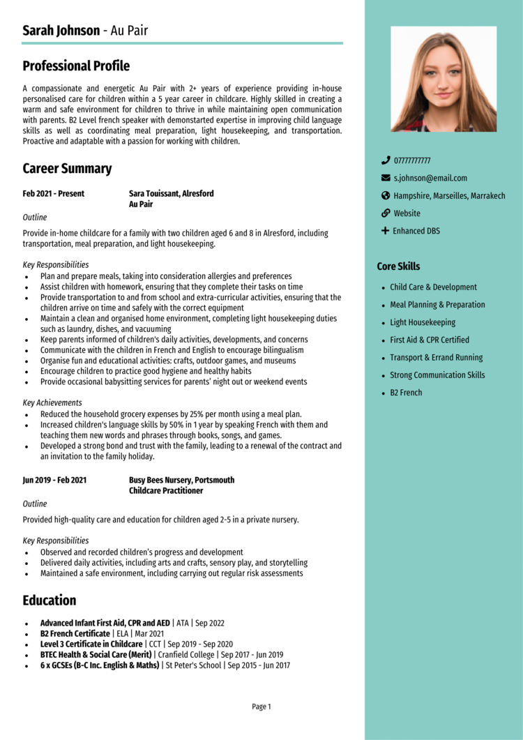 Au Pair CV 1