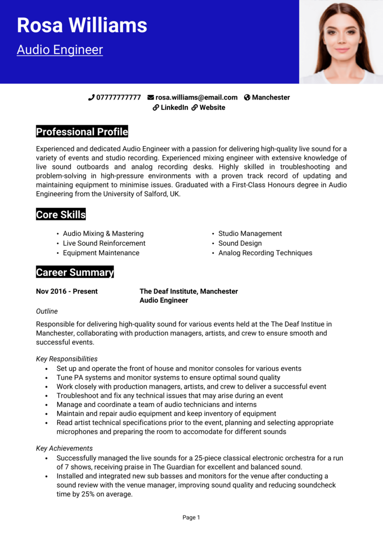 Audio Engineer CV 1