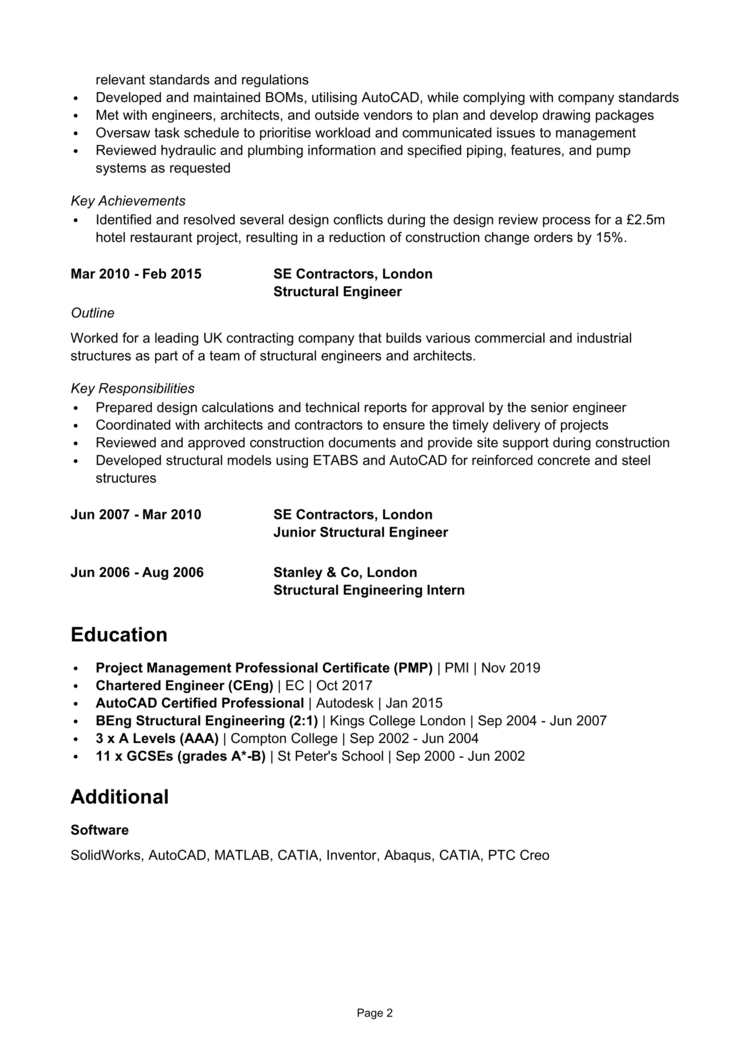 AutoCAD Draftsman CV example + guide [Land great jobs]