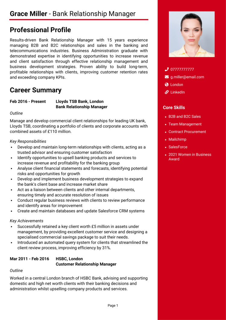 Bank Relationship Manager Cv Example And Guide Win Jobs