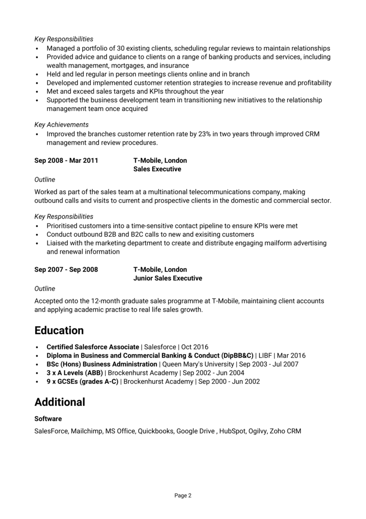 Bank Relationship Manager CV 2