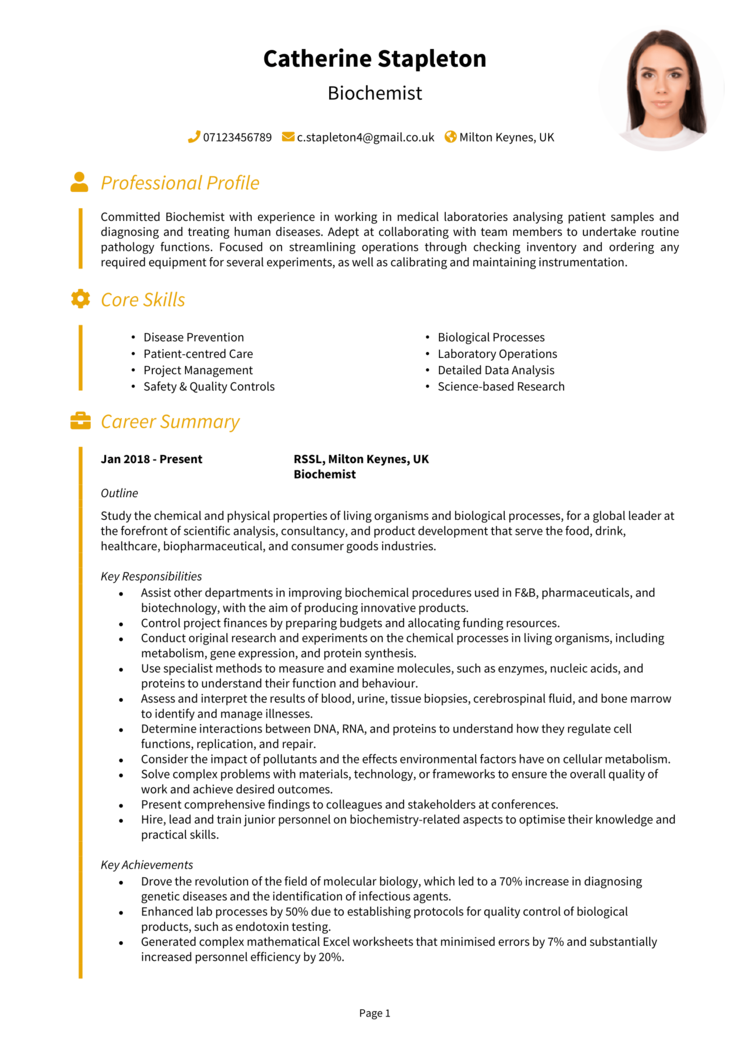 Biochemist CV 1