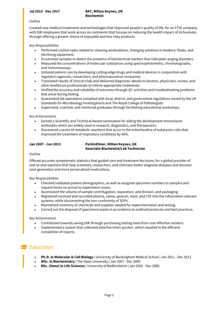 Biochemist CV 2