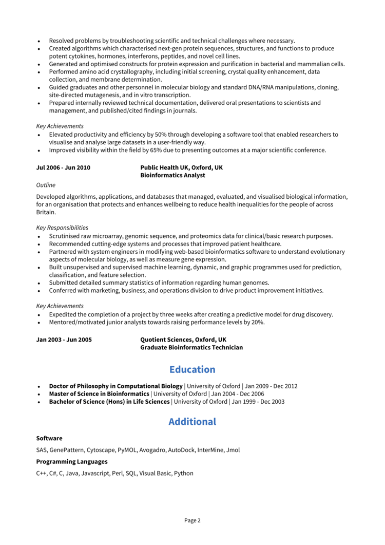 Bioinformatics CV 2