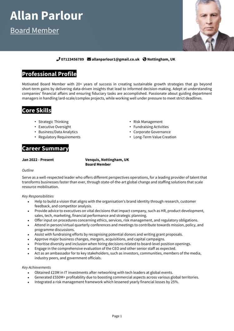 Board Member CV example   guide Land great jobs