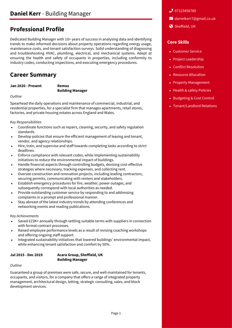 Building Manager CV 1