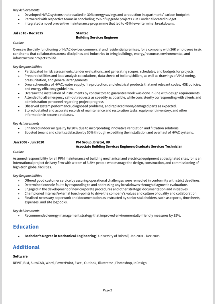 Building Services Engineer CV 2