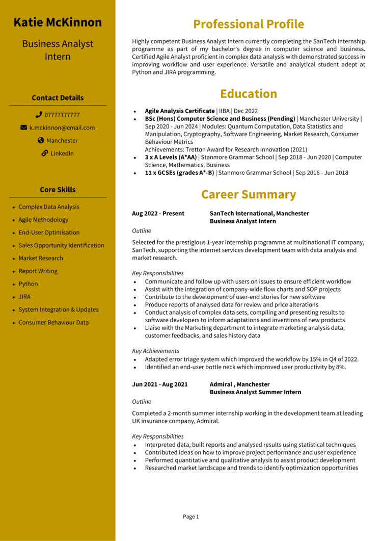 Business Analyst Intern CV 1