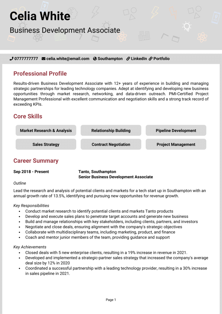 Business Development Associate CV 1