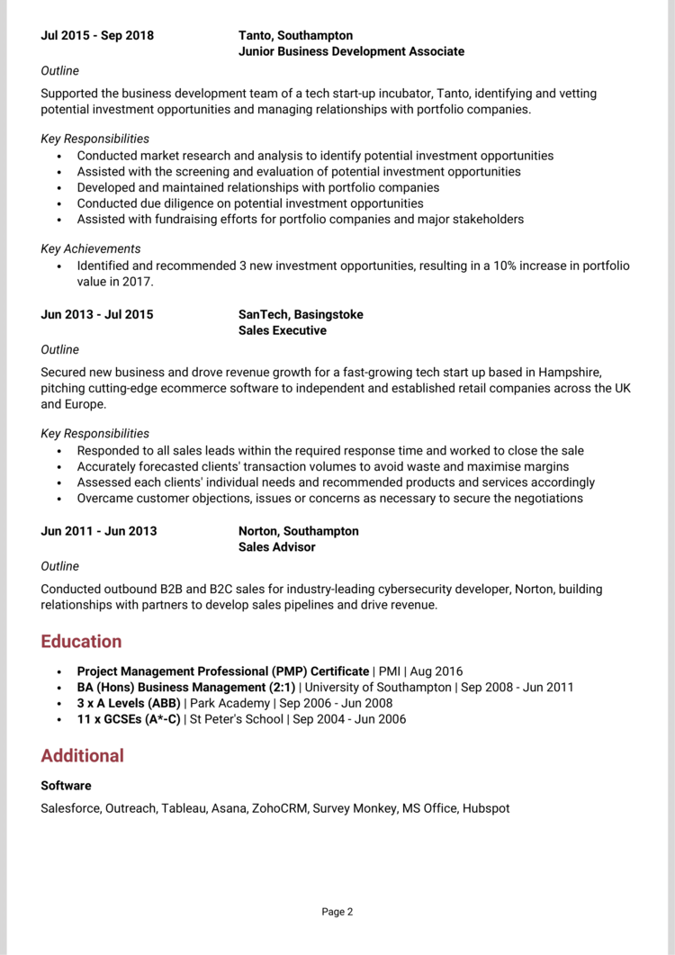 Business Development Associate CV 2