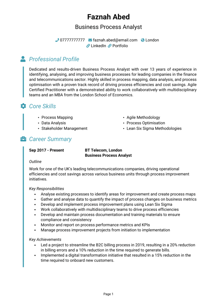 Business Process Analyst CV-1