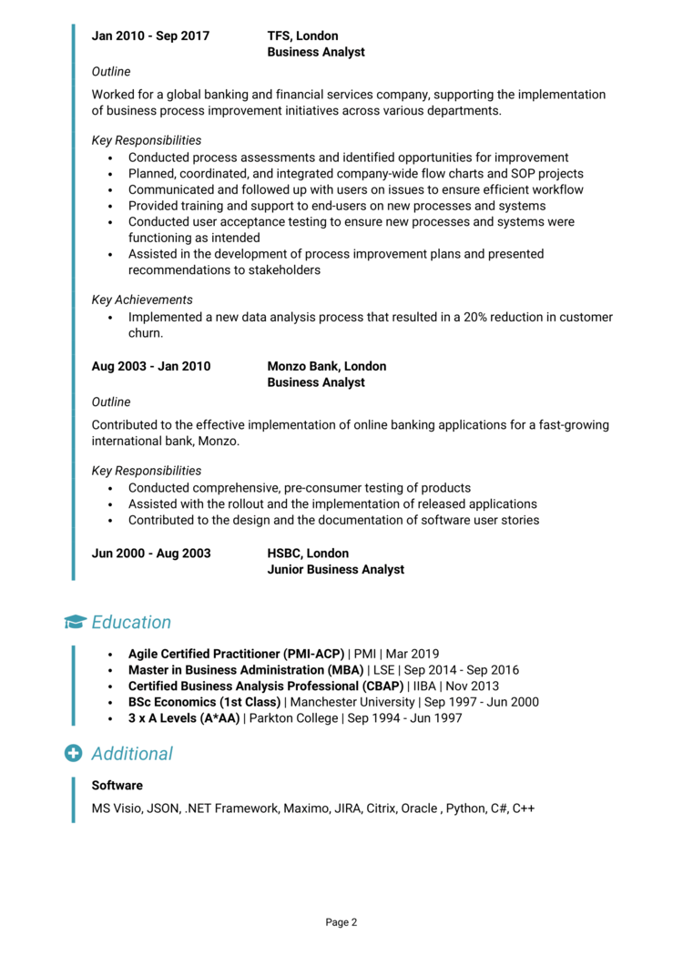 Business Process Analyst CV 2