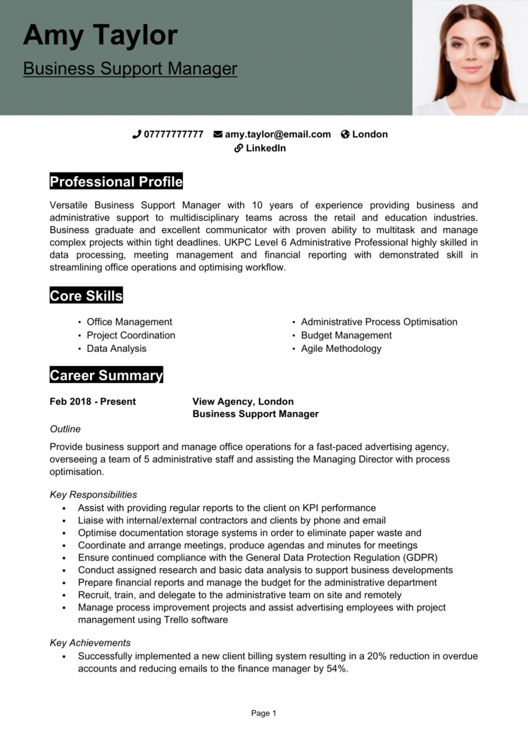 Business Support Manager CV 1